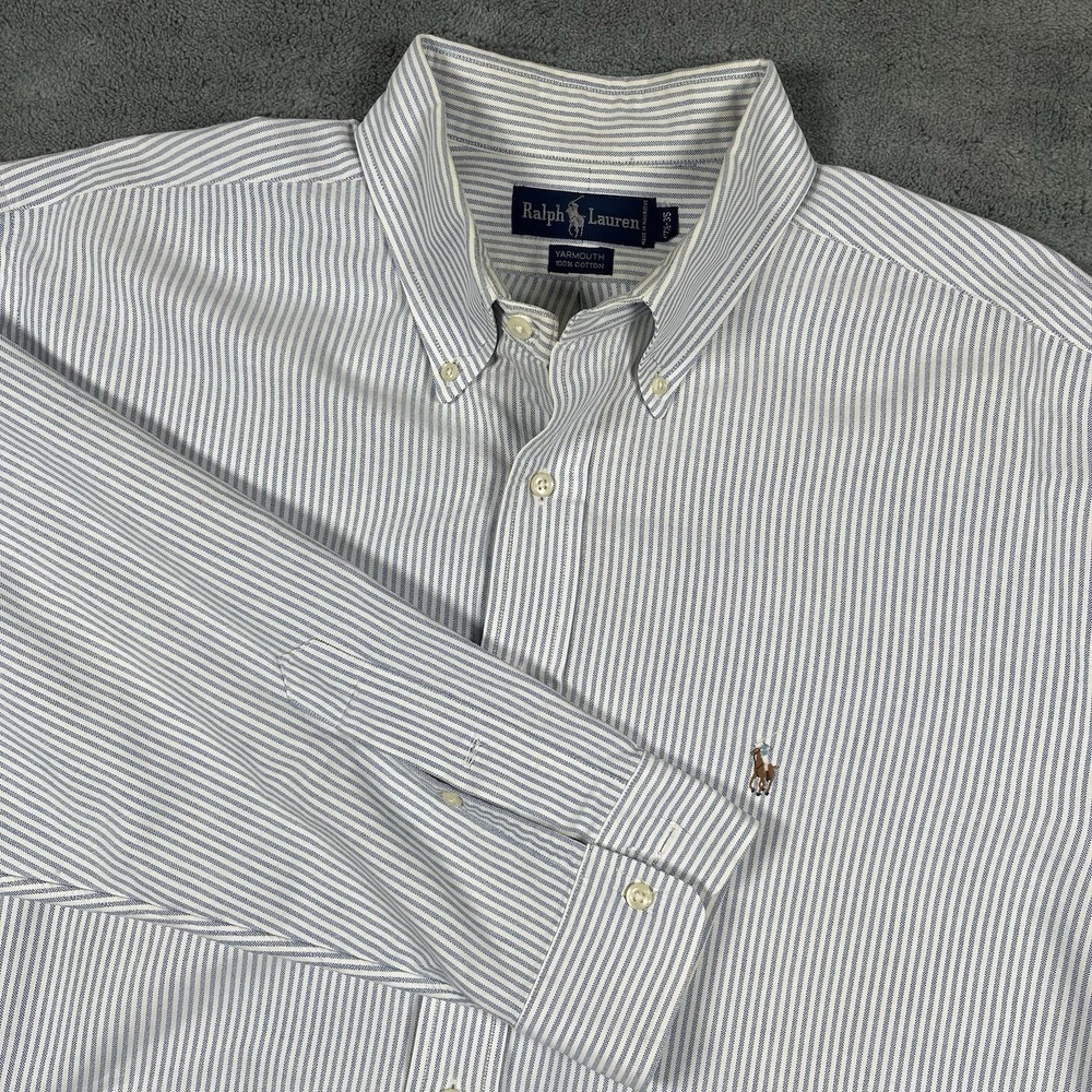 Vtg Polo Ralph Lauren Yarmouth cotton Oxford LS Shirt Men's 17.5-35 Blue Striped